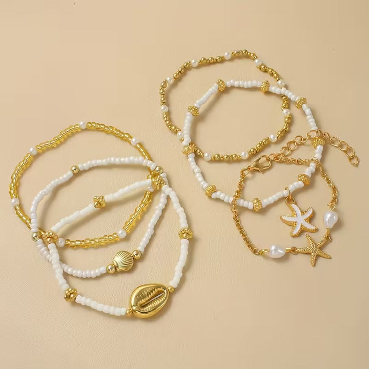 Coastal Gold & Pearl Bracelet Set of 6