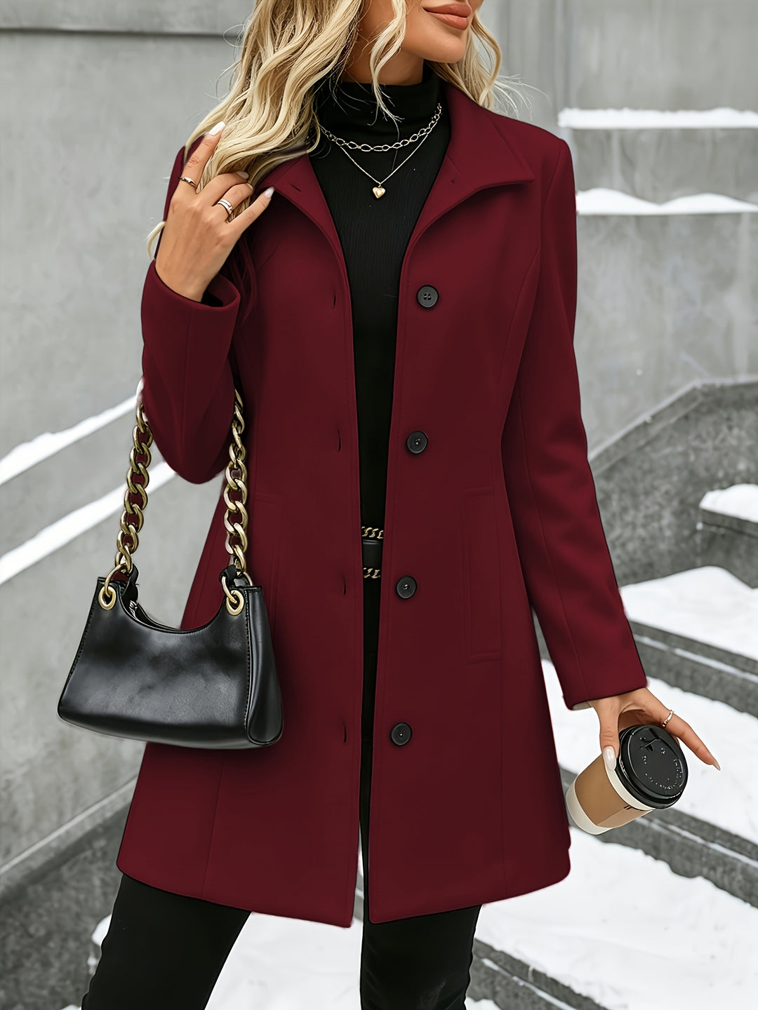 Elena | Tailored Tweed Overcoat with Stand Collar