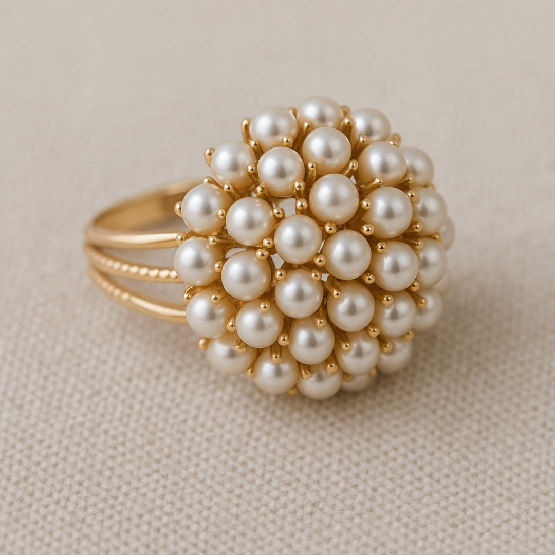 Classic Inlaid Pearl Gold Ring