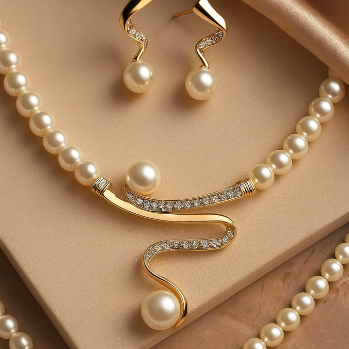 Elegant Wave Pearl Jewelry Set