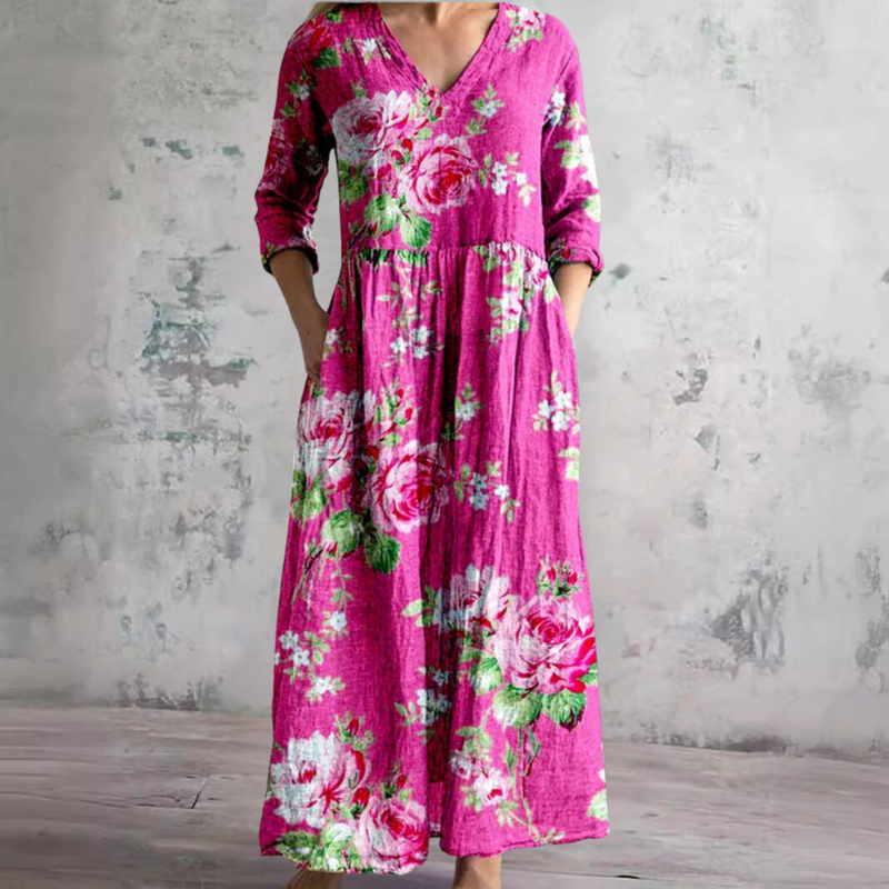 Fiona Floral Summer Dress Hot Pink
