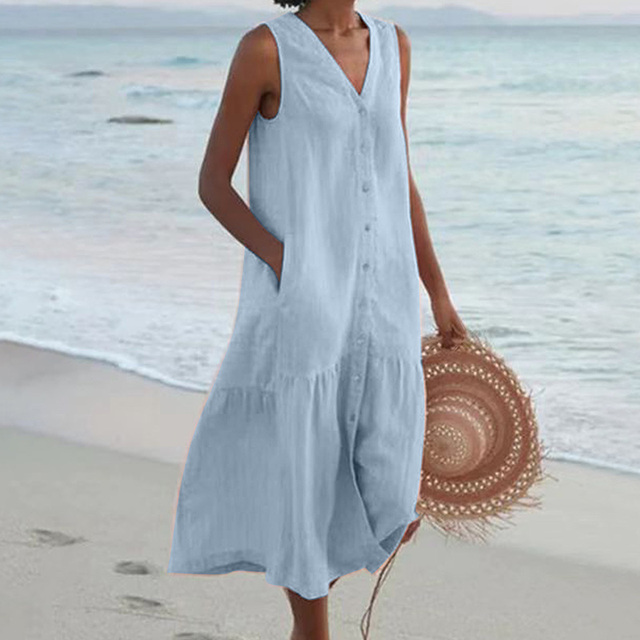 Relaxed Sleeveless  Midi Dress with Tiered Hem