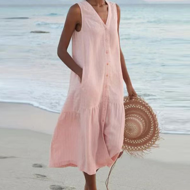 Relaxed Sleeveless  Midi Dress with Tiered Hem