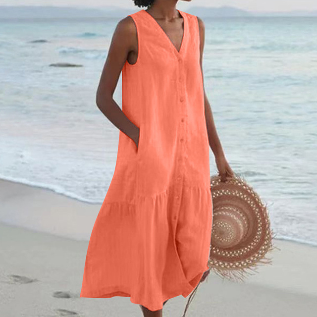 Relaxed Sleeveless  Midi Dress with Tiered Hem
