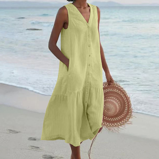 Relaxed Sleeveless  Midi Dress with Tiered Hem