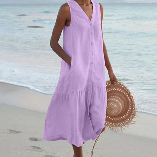 Relaxed Sleeveless  Midi Dress with Tiered Hem