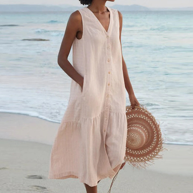 Relaxed Sleeveless  Midi Dress with Tiered Hem