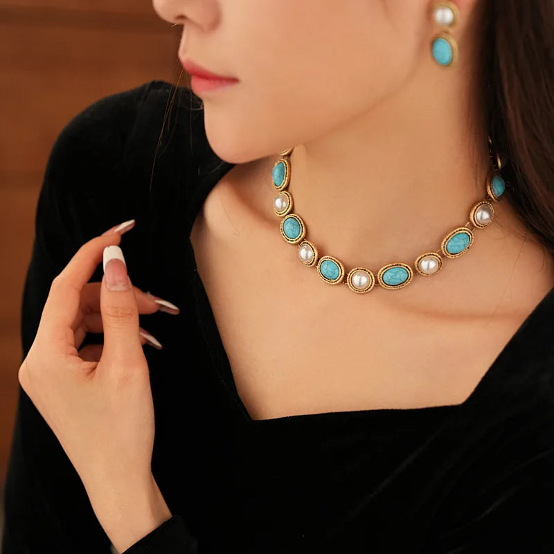 Antique Turquoise Pearl Set