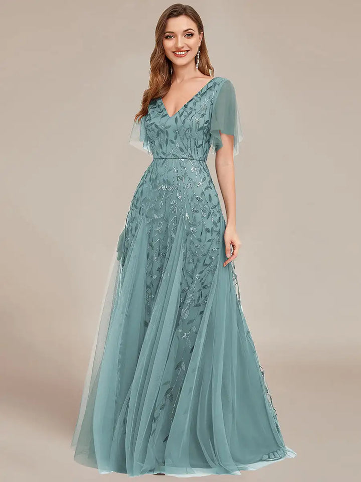 Skye | Sequin Deep V Evening Dress