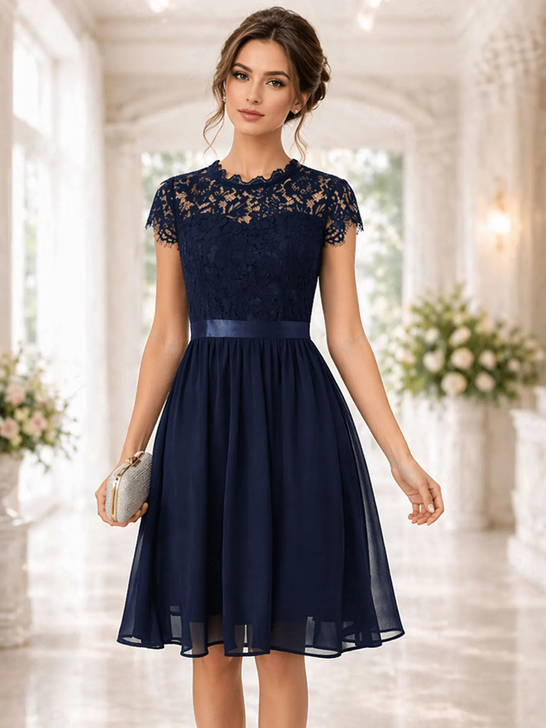 Elsie | Retro Lace Chiffon Midi Dress