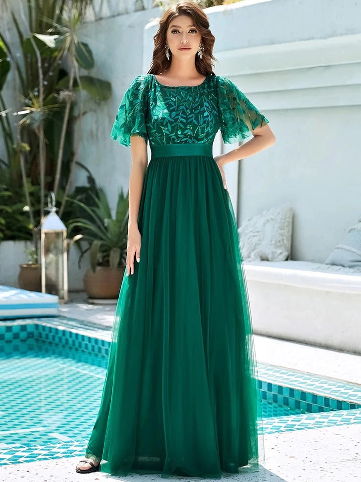 Elodie | Sequin Cap Sleeve Evening Gown