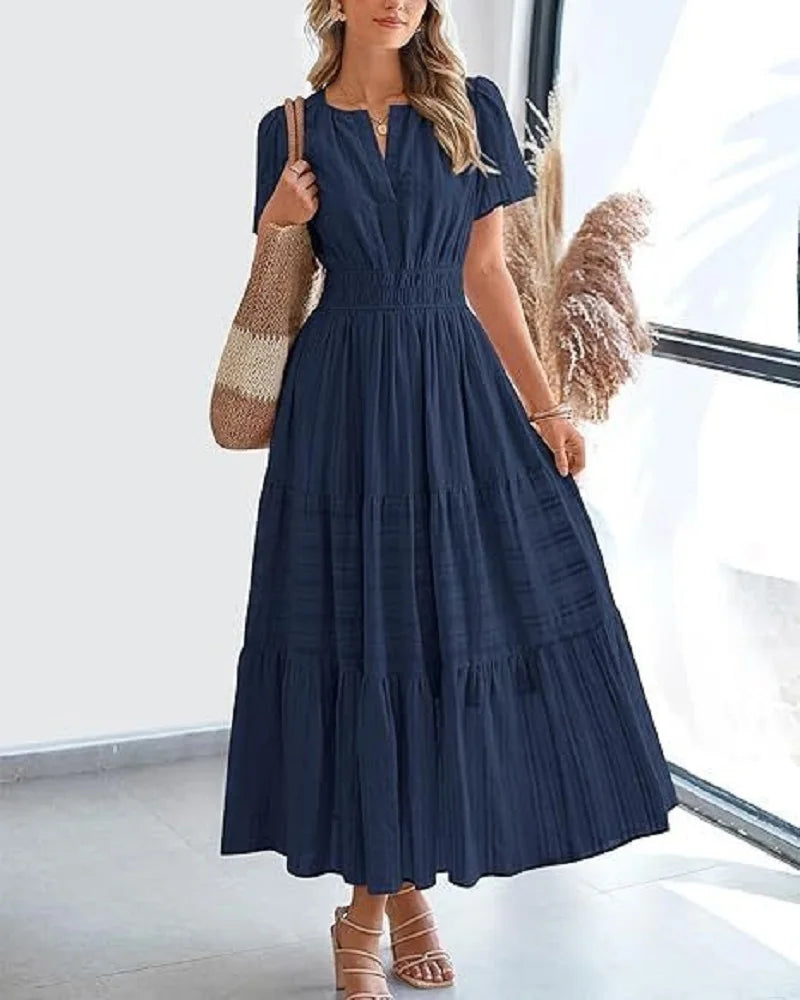 Francine | Pleated V-Neck Maxi Dress
