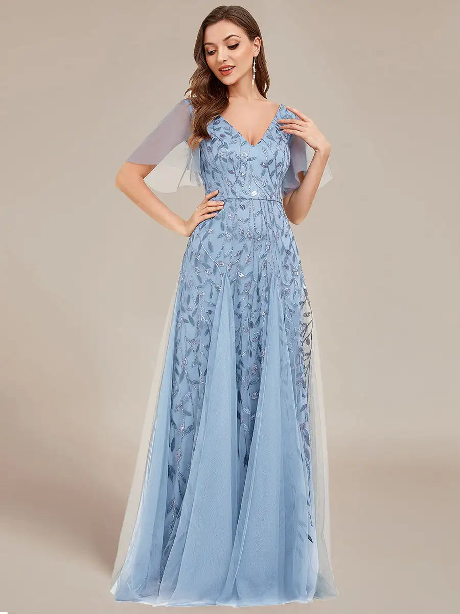 Skye | Sequin Deep V Evening Dress