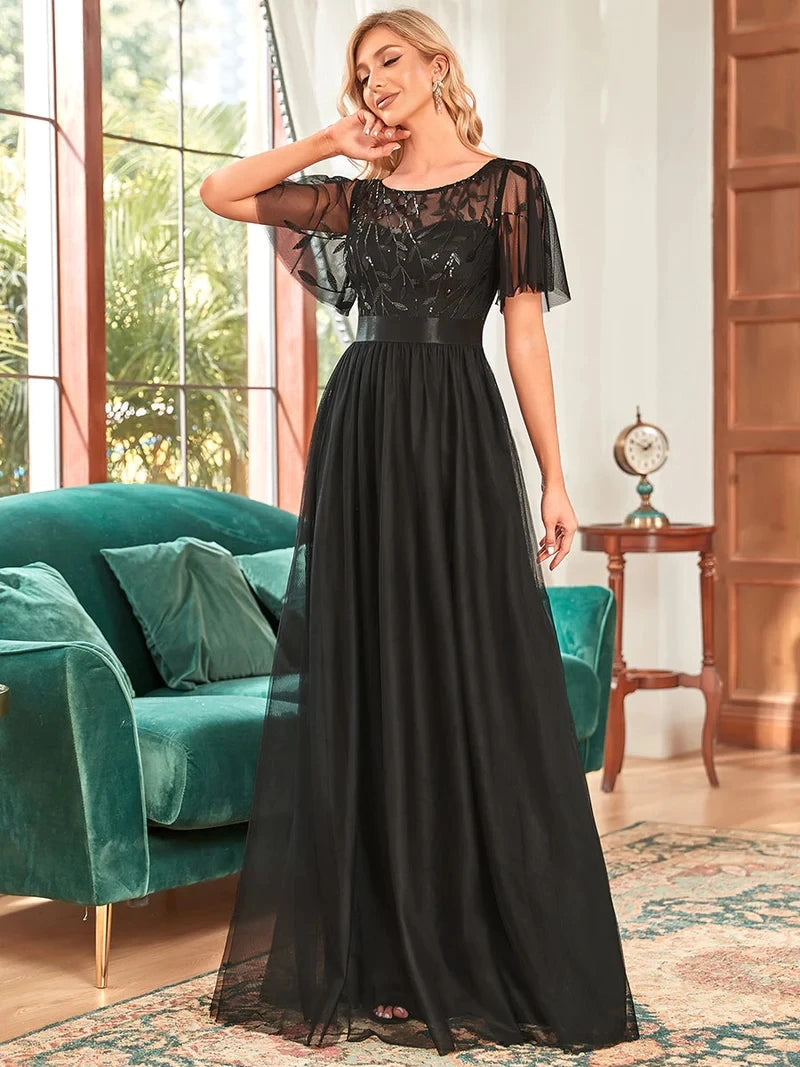 Elodie | Sequin Cap Sleeve Evening Gown