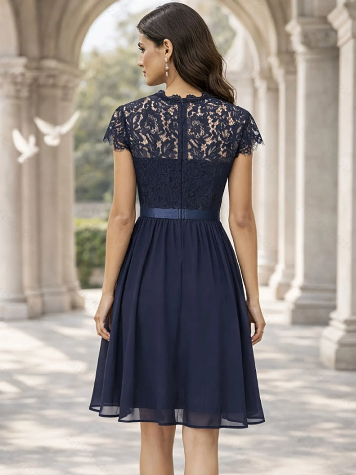Elsie | Retro Lace Chiffon Midi Dress