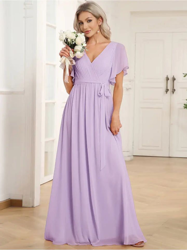 Celeste | Chiffon Ruffle Sleeve Evening Gown