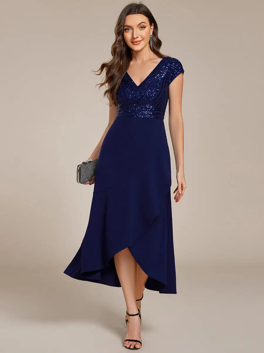 Nova | Sequin Detail V-Neck Evening Dress