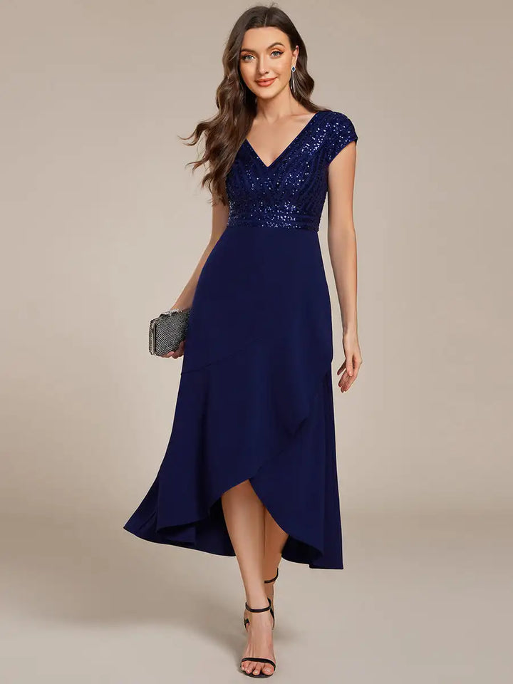 Nova | Sequin Detail V-Neck Evening Dress