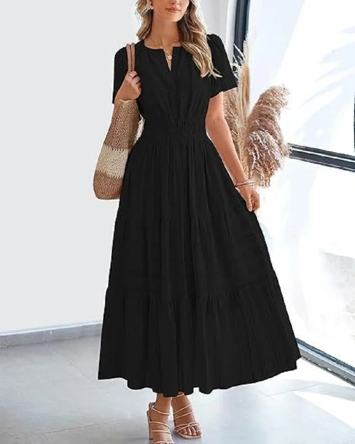 Francine | Pleated V-Neck Maxi Dress