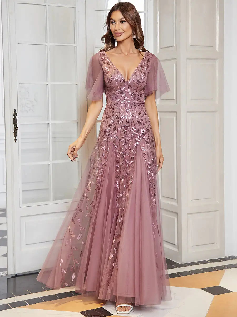 Skye | Sequin Deep V Evening Dress