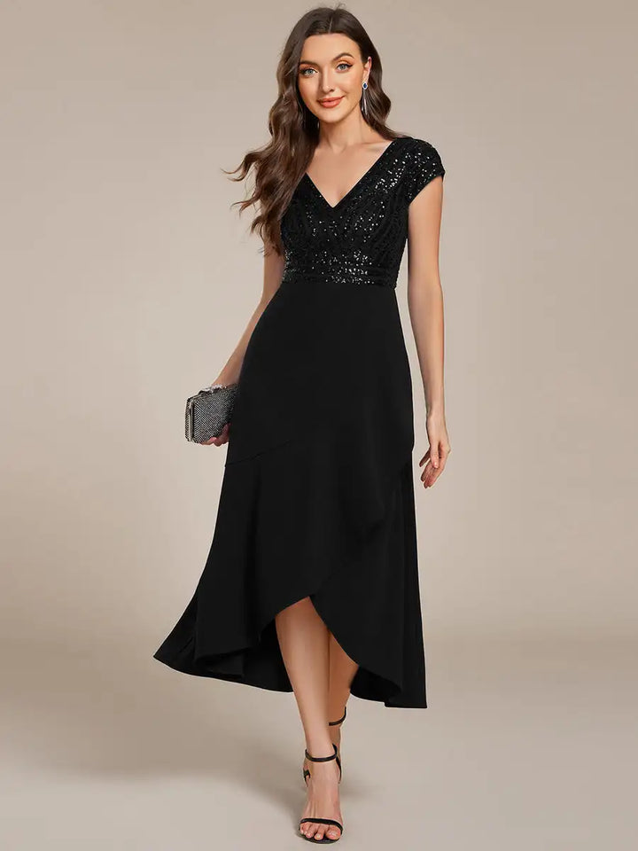 Nova | Sequin Detail V-Neck Evening Dress