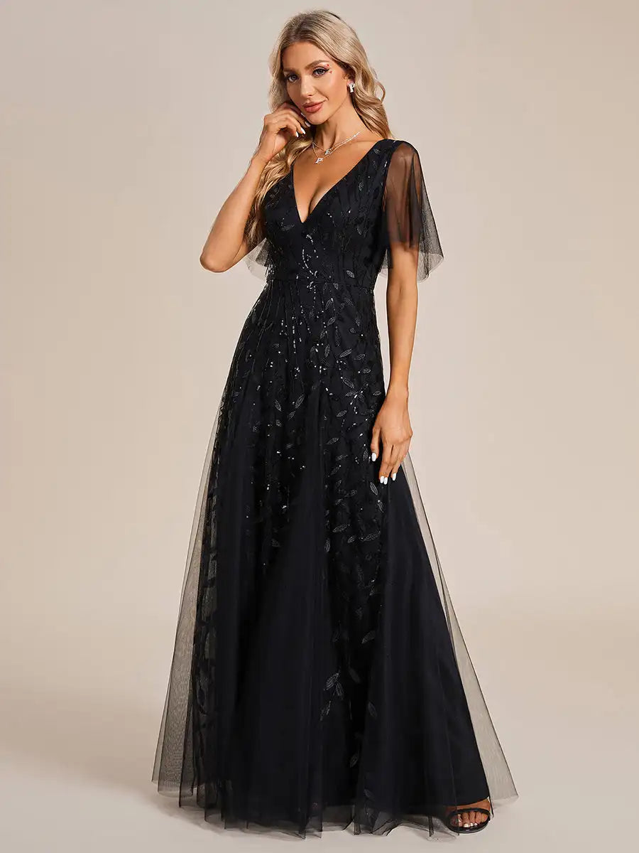 Skye | Sequin Deep V Evening Dress