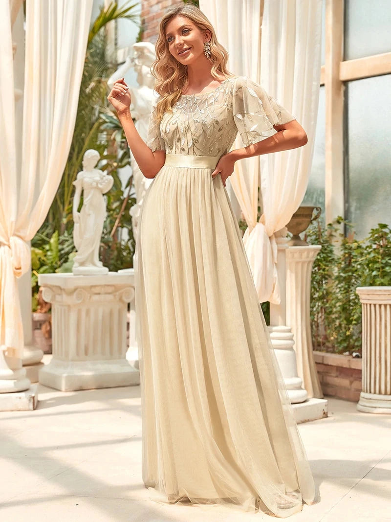 Elodie | Sequin Cap Sleeve Evening Gown