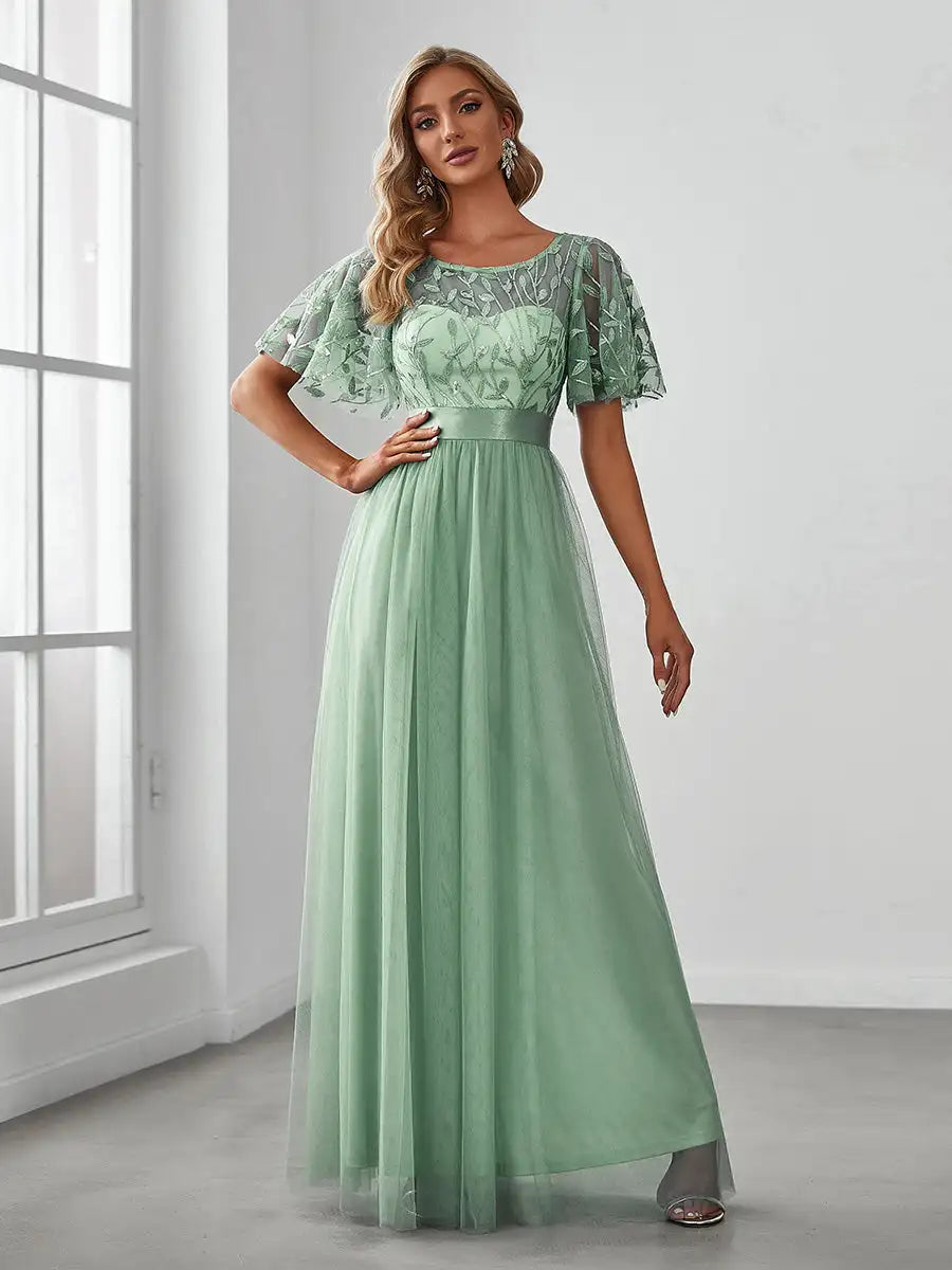Elodie | Sequin Cap Sleeve Evening Gown