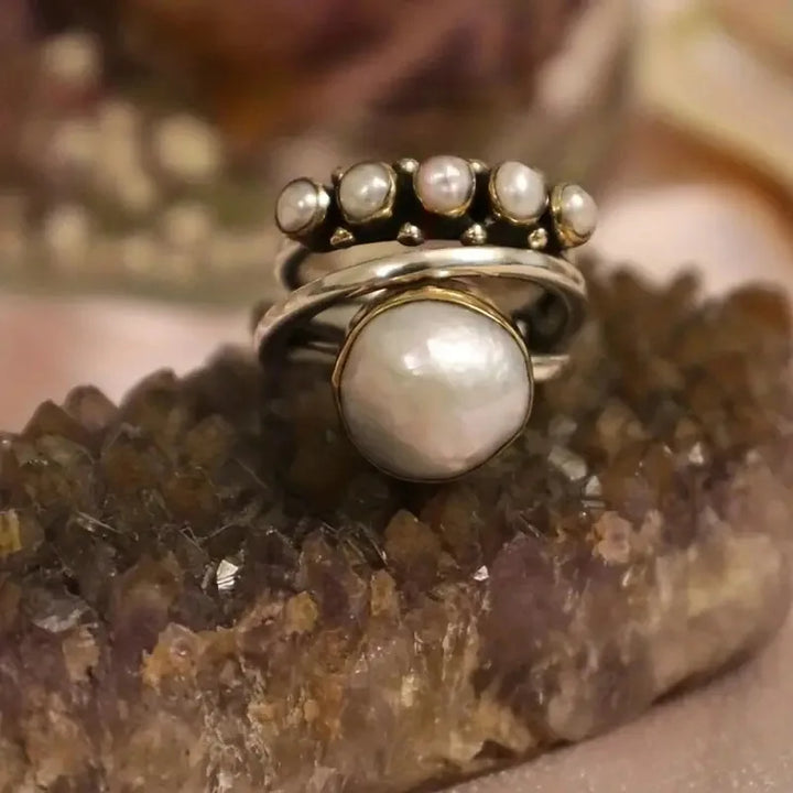 Layered Pearl Rings Set