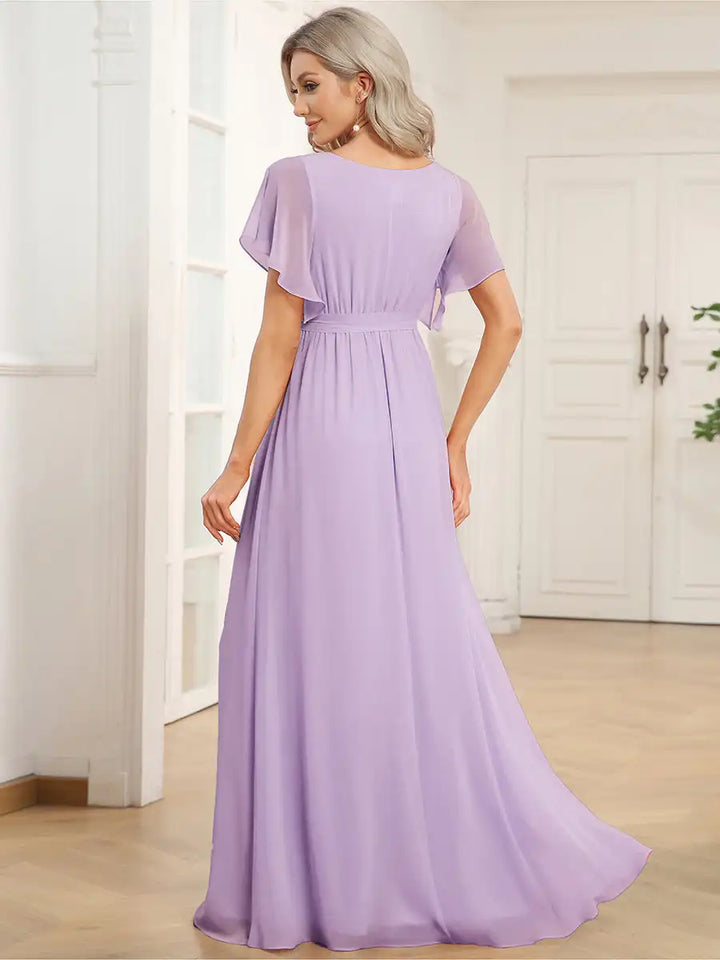 Celeste | Chiffon Ruffle Sleeve Evening Gown
