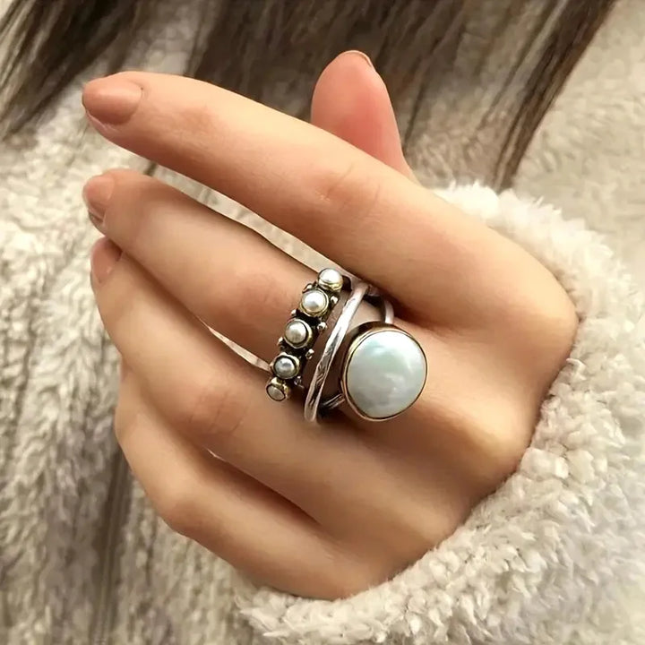Layered Pearl Rings Set