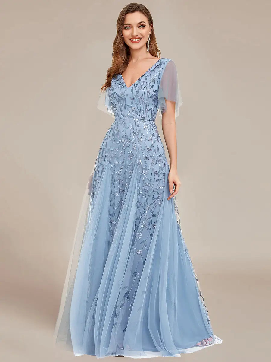 Skye | Sequin Deep V Evening Dress