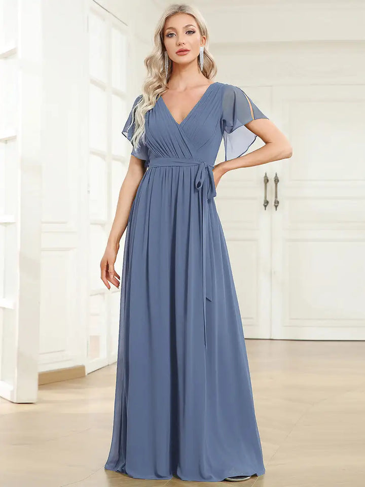 Celeste | Chiffon Ruffle Sleeve Evening Gown