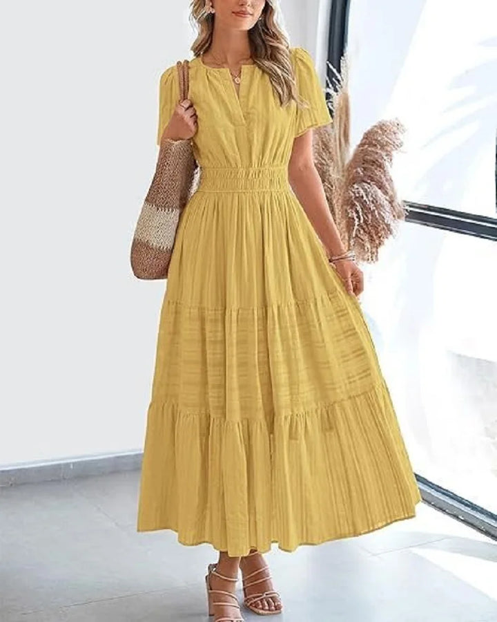 Francine | Pleated V-Neck Maxi Dress