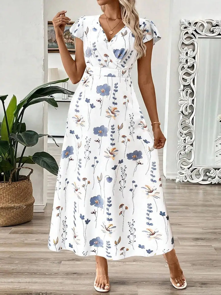 Ivy | Leaf Print Cinched-Waist Maxi Dress