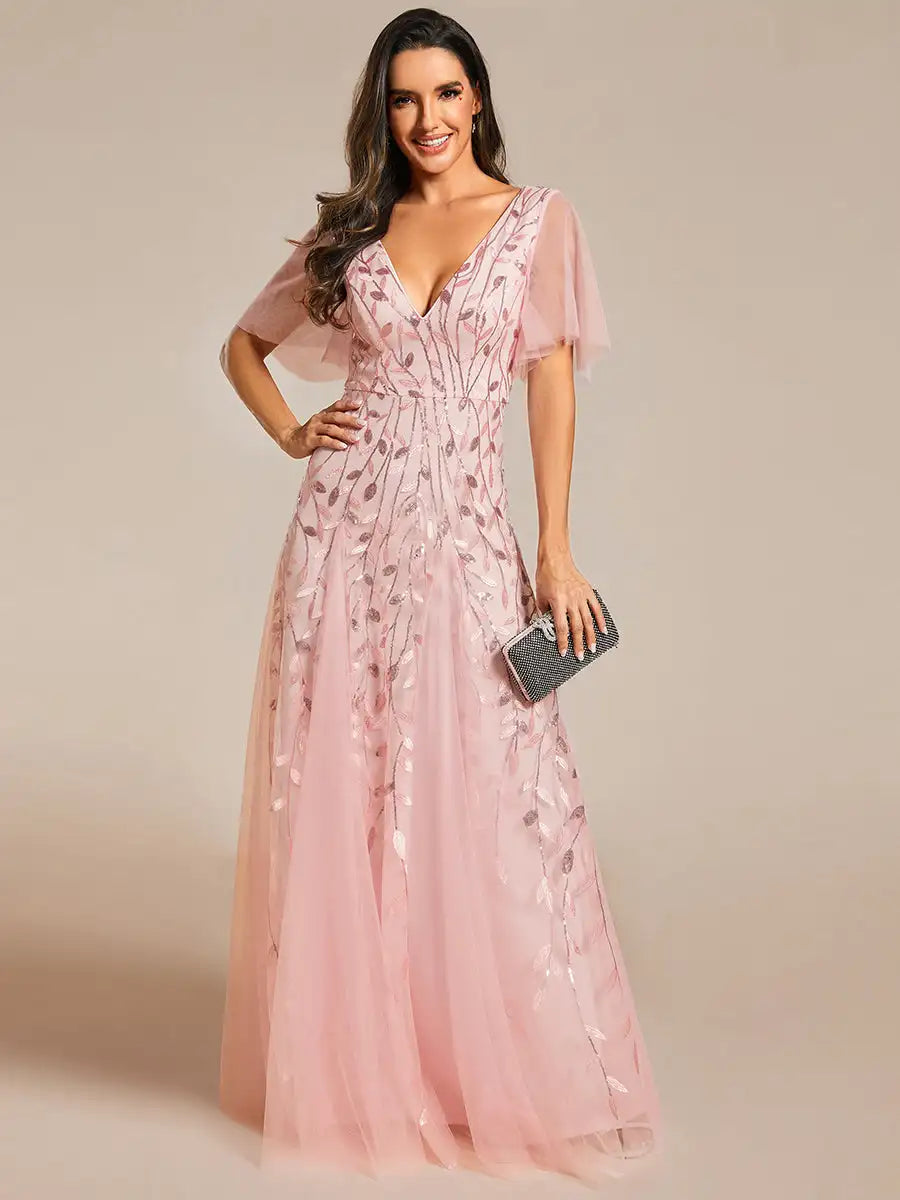 Skye | Sequin Deep V Evening Dress