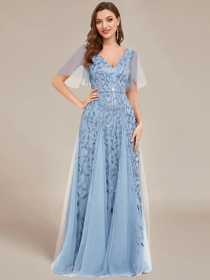 Skye | Sequin Deep V Evening Dress
