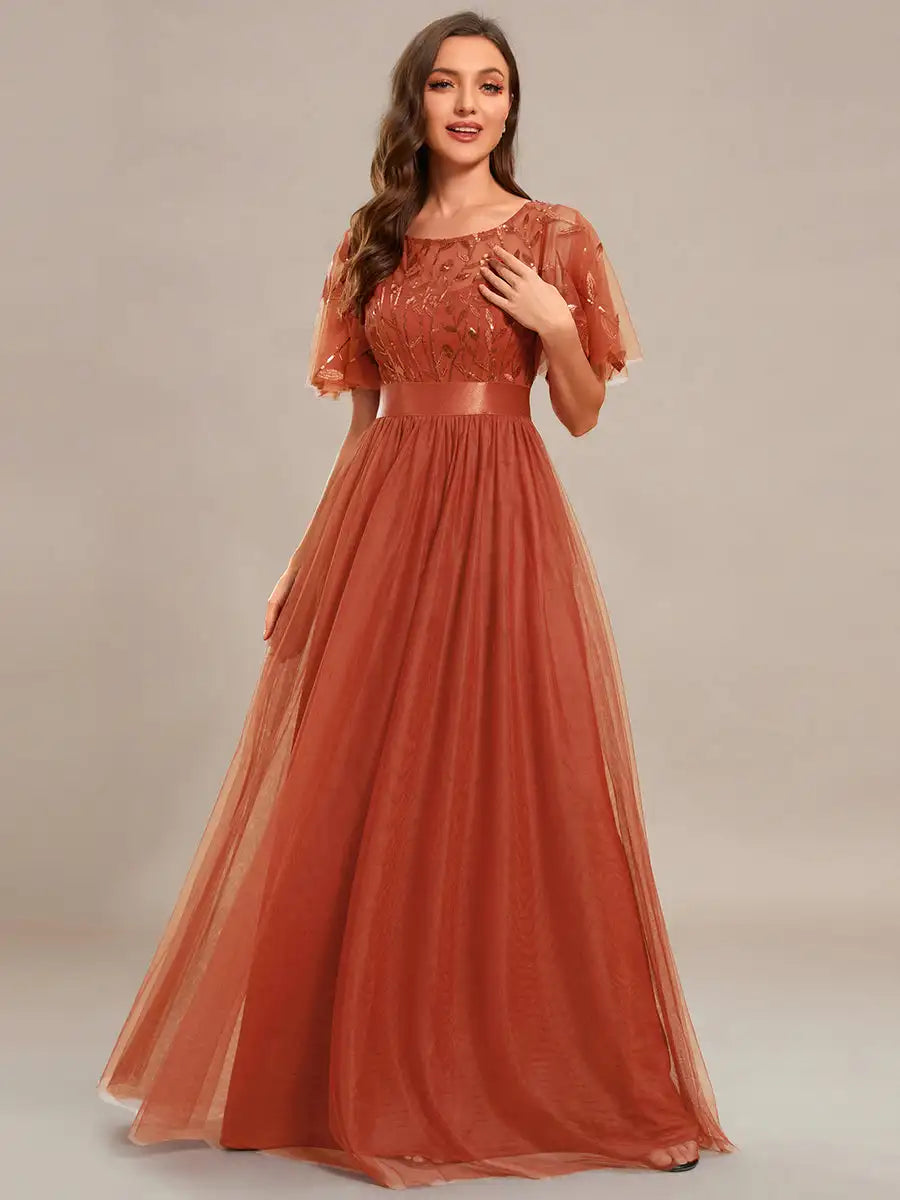 Elodie | Sequin Cap Sleeve Evening Gown