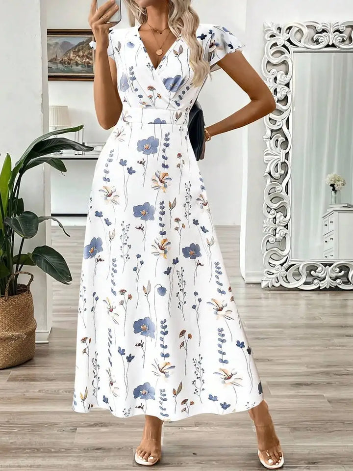 Ivy | Leaf Print Cinched-Waist Maxi Dress