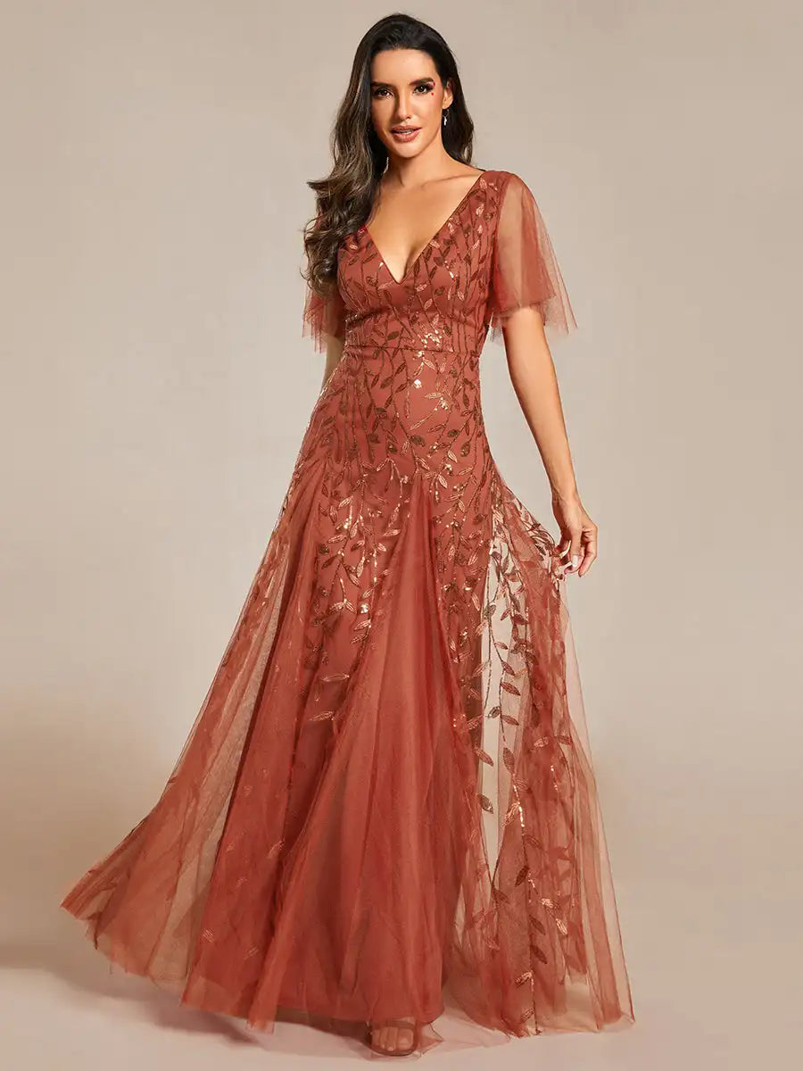Skye | Sequin Deep V Evening Dress