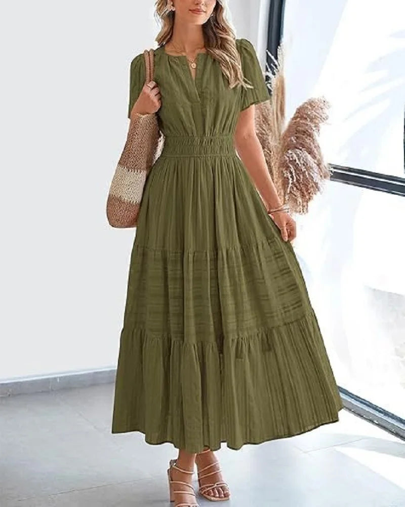 Francine | Pleated V-Neck Maxi Dress
