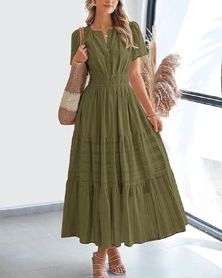 Francine | Pleated V-Neck Maxi Dress