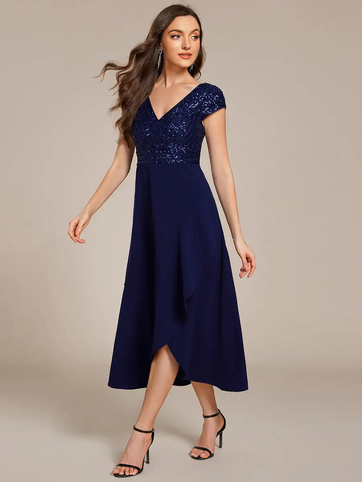 Nova | Sequin Detail V-Neck Evening Dress