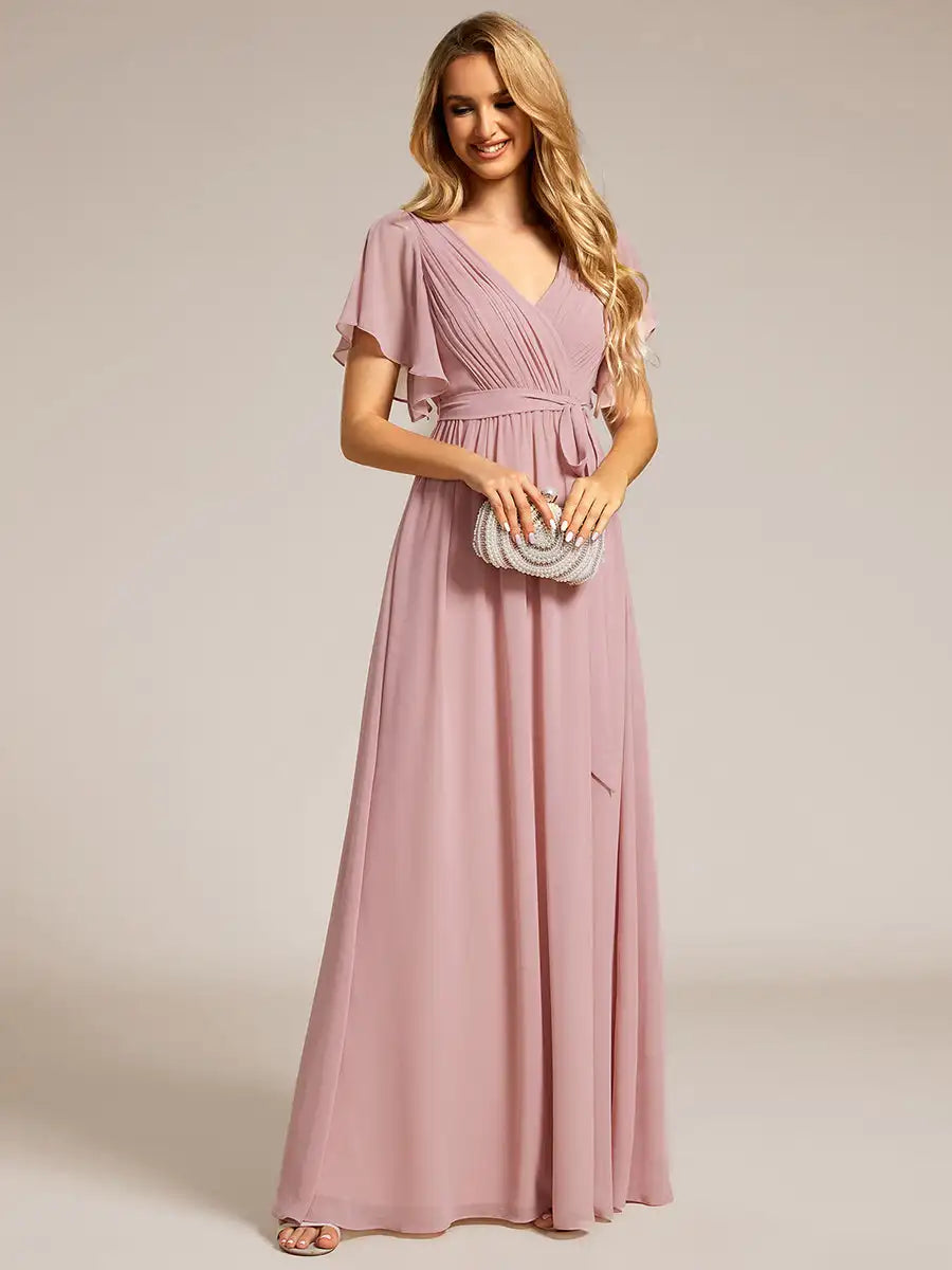 Celeste | Chiffon Ruffle Sleeve Evening Gown