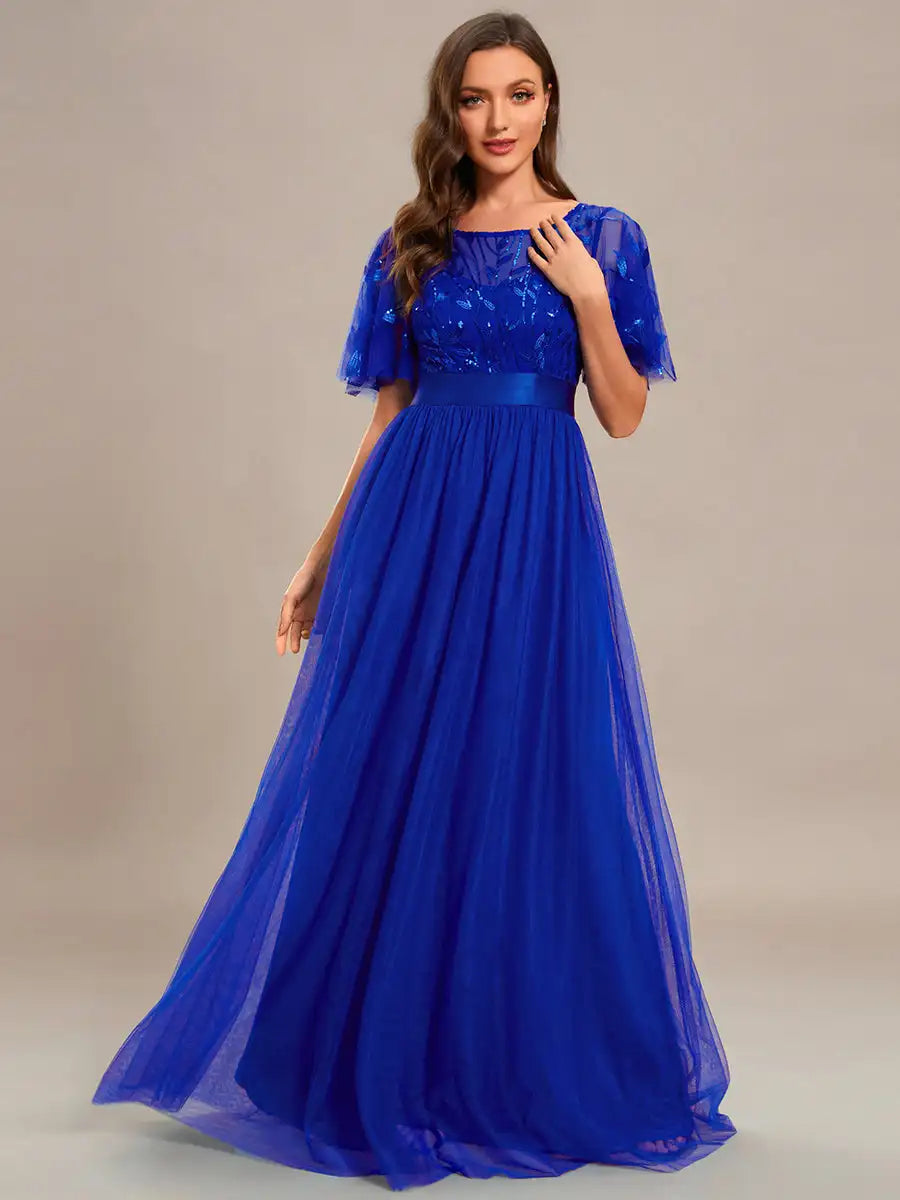 Elodie | Sequin Cap Sleeve Evening Gown