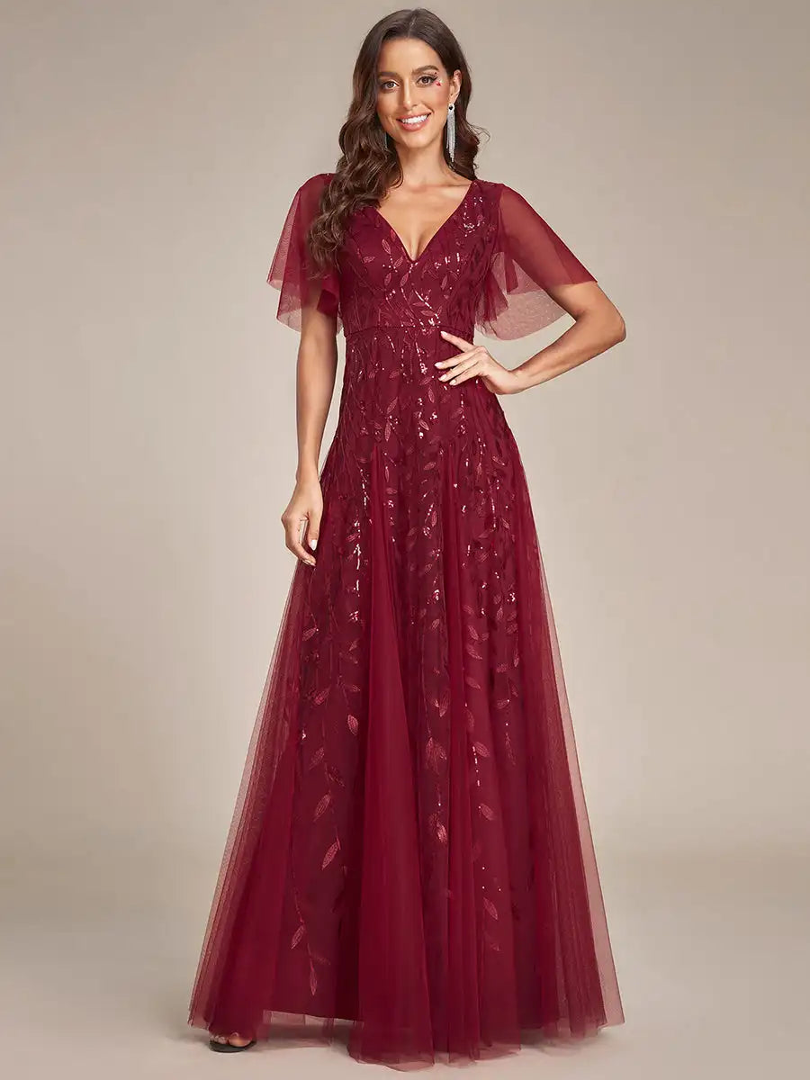 Skye | Sequin Deep V Evening Dress