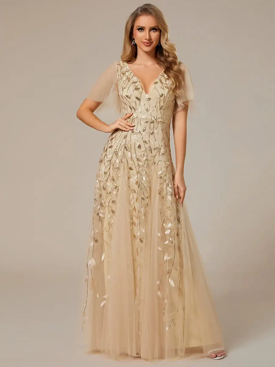 Skye | Sequin Deep V Evening Dress