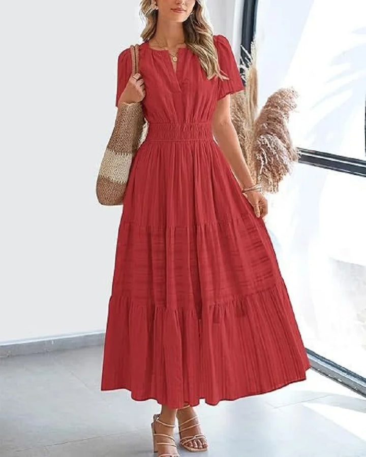 Francine | Pleated V-Neck Maxi Dress