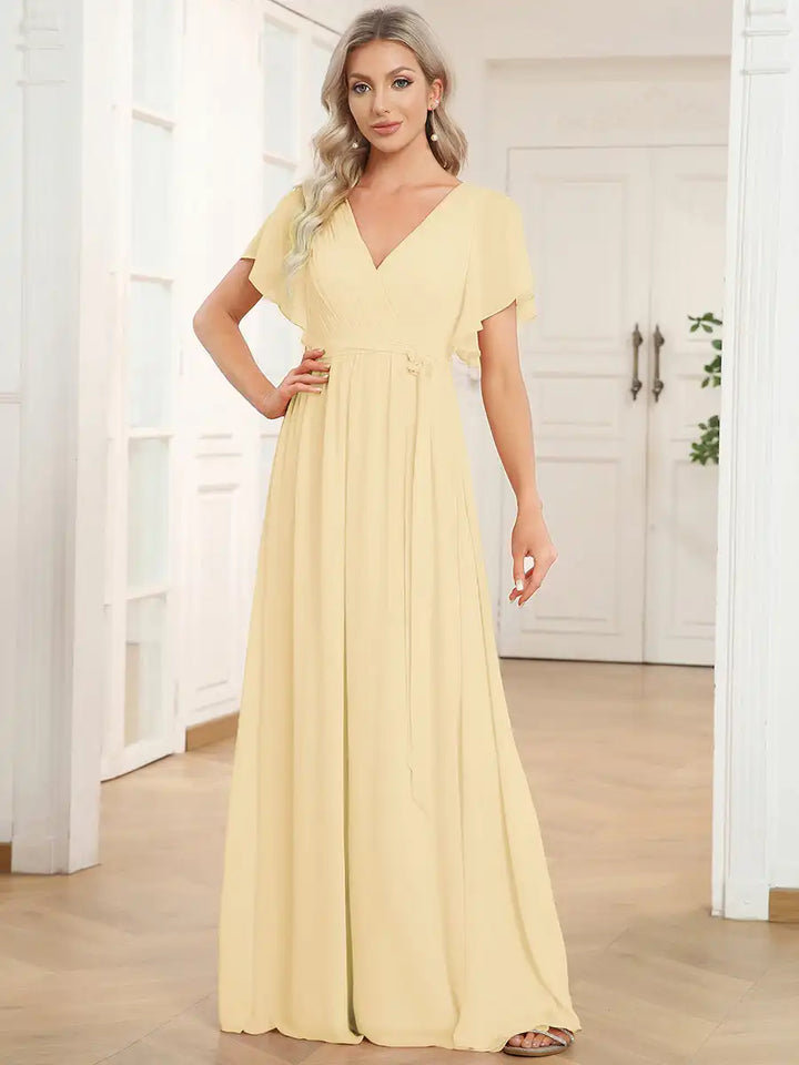 Celeste | Chiffon Ruffle Sleeve Evening Gown