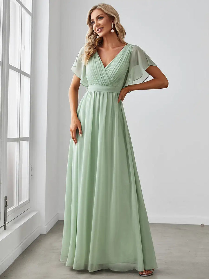 Celeste | Chiffon Ruffle Sleeve Evening Gown